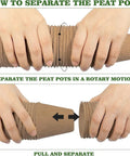 Hands demonstrating how to separate Biodegradable Seedling Pots 120 Pack 3.15 Inch With 30 Plant Labels For Easy Garden Germination Seed Starter Kit