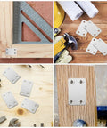 Collage of 20-piece kit Sturdy Stainless Steel Flat Mending Plates With Screws on wood surfaces and tools.
