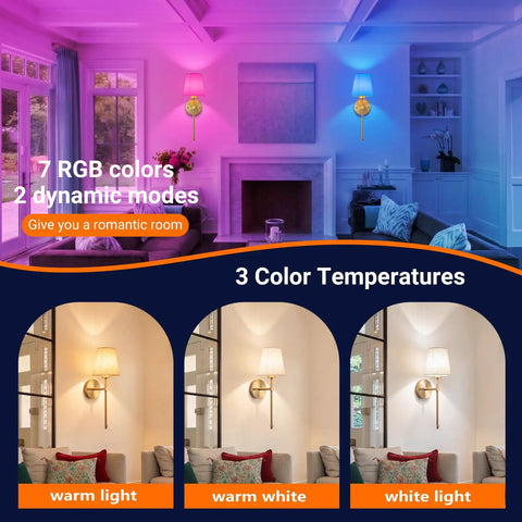 Zero Plug Drama Wireless Wall Sconce Set Of Two With Chill Remote And Dimmable Touch Cordless Lamp Fixtures Loaded With Soft Fabric Linen Shades display warm and cool lighting settings