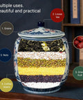 Large Ceramic Rice Jar And Flour Bin With Snap Lock Airtight Lids Authentic Chinese Good Fortune Design showcasing grains, tea, nuts, coffee beans, and dried fruit.