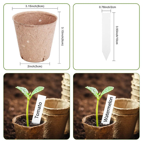 Eco Friendly Peat Pots For Seedlings 3.15 Inch Biodegradable Seed Starter Pots With Ten Plant Labels And Drainage Holes No Mess 40 Pack