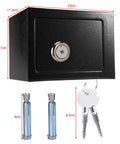 Steel Safe Box With Key Lock For Home And Office Use, Heavy-Duty Anti-Theft Jewelry Cash And Document Storage, shown with keys and screws.