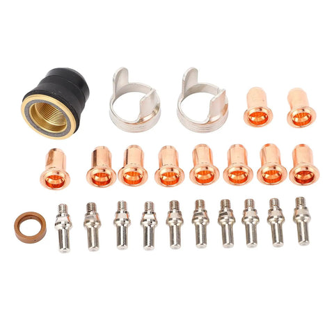 Ipt40 Electrode and Nozzle Set for Cut 55DS Pro and Cut 65DS Plasma Cutters shown with 24 durable brass, zinc alloy pieces
