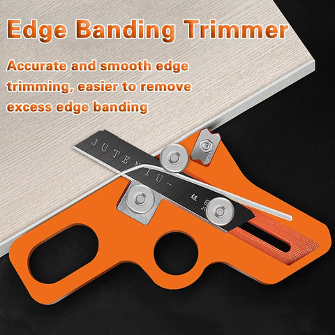 Rugged Handheld Edge Banding Trimmer With Ten Sharp Blades Hassle Free Veneer Cutter showing precision blades on smooth wood surface.
