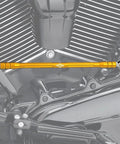 Gold CNC Aluminum Clutch Shift Linkage Rod For Harley Davidson FL Softail And Touring Models Adjustable Bolts 6061 T6 Anodized Finish Fits 86 And Up Ready To Install, side view