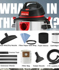 5 Gallon 4.5 Peak HP Wet Dry Vacuum With Stainless Steel Tank Portable Shop Vacuum For Jobsite Garage With Attachments Displayed