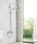 Dope Exposed Shower Faucet Set With 8 Inch Wall Mount Rainfall Head, Handheld Spray, Cross Double Handles in Polished Chrome