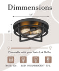 Dimensions diagram of Two-Light Farmhouse Flush Mount Ceiling Light In Black Finish 13 Inch Ceiling Fixture with 5-inch height.