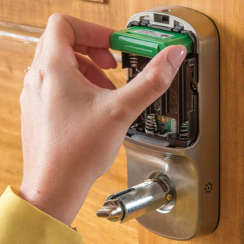 Dead Easy Z Wave Smart Door Lever With Backlit Keypad And Auto Relock For Seamless Home Automation And Top Shelf Satin Nickel Finish: battery installation process.