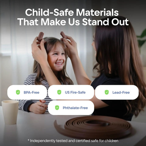 Mother using All In One Baby Proofing Kit With 18ft Edge Protectors And 8 Corner Guards Non Toxic Soft Rubber Foam Easy Install