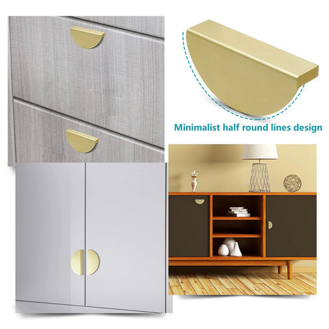 Brushed Brass Half Moon Cabinet Pulls 4 Pack Semicircle Drawer Handles With Screws 3.07 Inch for Kitchen Cupboards
