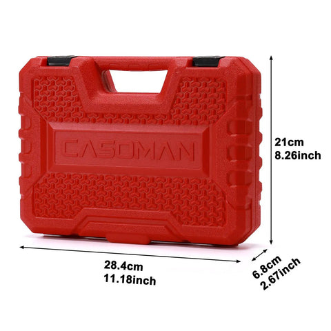 Red carrying case for 1/4 Inch Drive Master Impact Socket Set, 50-Piece, dimensions 11.18 x 8.26 x 2.67 inches