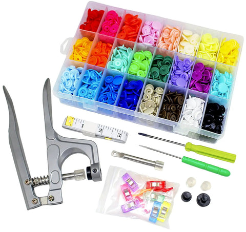 Snaps And Snap Pliers Set With 1440 T5 Plastic Buttons, 360 Sets, Includes 10 Sewing Clips And 1 Measuring Tape, Pro Grade Snap Fasteners Kit For Sewing, Clothing, Crafting, Diapers And Bibs.