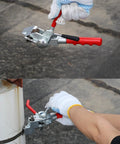 Heavy Duty Steel Banding Strapping Kit With Integrated Ratcheting Tensioner Cutter For Pallet Packing includes tensioner in use.