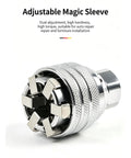 Adjustable Magic Sleeve featuring dual adjustment, high torque; part of 3/8 Inch Drive Socket Ratchet Wrench Set Two Piece Heavy Metal Tool Kit.