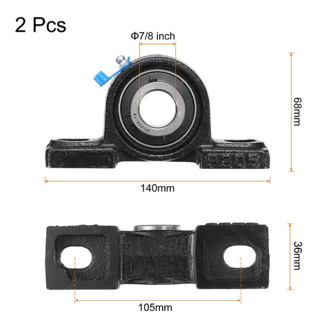 Two Pack UCP205-14 Pillow Block Bearing Units With 7/8 Inch Bore Cast Steel Flange Mounted Housing dimensions shown
