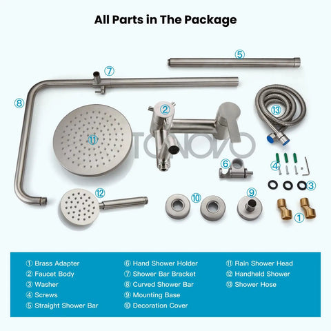 Upgrade Your Shower With A Rugged Stainless Steel 8 Inch Rain Head System Three Function Handheld Spray SUS 304 parts kit.