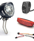 All In One Ebike Front Headlight And Tail Light With Built In Horn Switch Cable Kit Waterproof IPX4 12V To 80V Compatible