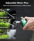 Heavy Duty Metal 2-In-1 Garden Hose Wand With 9 Spray Patterns showing thumb flow control for diffused spray