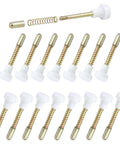 Heavy Duty Aluminum Window Screen Plunger Latches 16 Pack With Caps showing white pins, springs, and secure screens.
