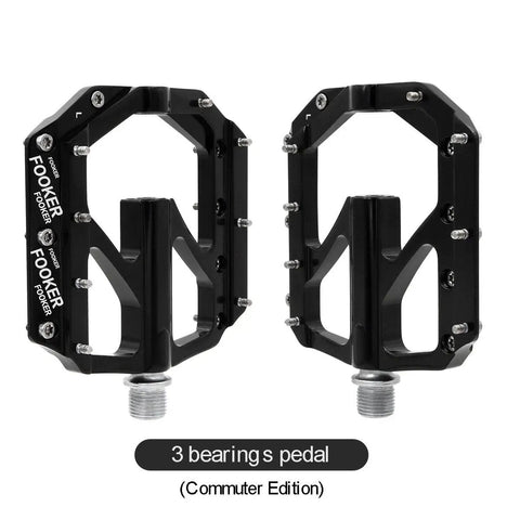 Black Non Slip Aluminum MTB Bike Pedals With 3 Bearing 9 By 16 Inch Spindle for road BMX MTB fixie bikes, smooth bearings.