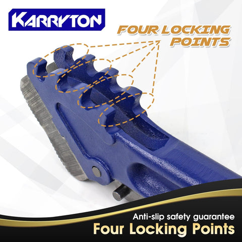 Heavy Duty Chain Pipe Wrench with 36 Inch Chain showing four locking points and anti-slip safety guarantee in blue.