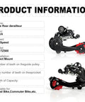 Rear Derailleur Tourney RD TZ500 Six Seven Speed Direct Mount, shown in black with red guide wheel, suitable for various bikes.
