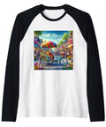 Sick Ride Pedicab Cycle Rickshaw Bike Taxi Driver Graphic Raglan Baseball Tee Chill Fit Soft Cotton Blend Casual Top For Dope Fans, featuring colorful rickshaw art.