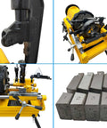 Built Tough Electric Pipe Threader Machine with NPT BSPT dies and yellow housing for cutting metal pipes.