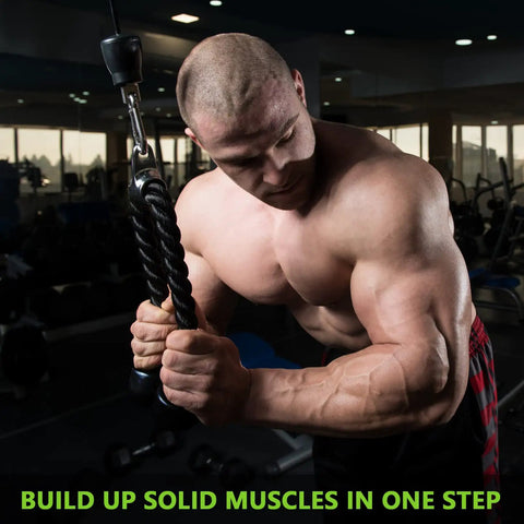 All In One Gym Cable Attachments Set Tricep Rope in use for strength training in a home gym environment
