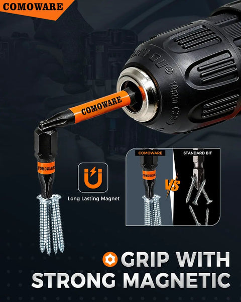 Heavy Duty 36 Piece Impact Torx Bit Set With S2 Steel One Quarter Inch Driver Bits shown with magnetic holder in drill