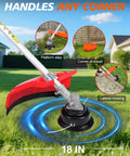 4-In-1 Gas Powered Weed Wacker With 52cc 2-Cycle Engine showing versatile trimming angles in yard settings