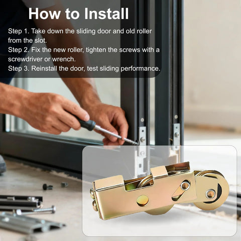 Installation of 2 Pcs Sliding Door Rollers Replacement Set With Steel Ball Bearing Wheels on patio door.