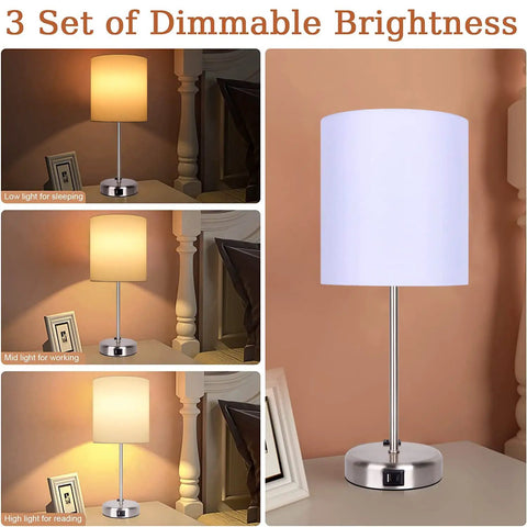 Set Of Two Bedside Lamps With Easy Tap Control 3 Way Dimmable USB A And USB C Charging Ports E26 LED Bulbs Included Cozy Nightstand Lights