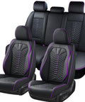 Premium Nappa Leather Car Seat Covers Full Set With Waterproof Protection For 5 Seats Black And Purple Breathable High Density Foam