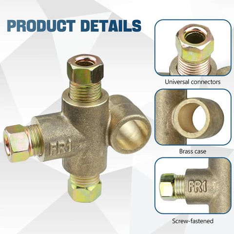 Three Way T Shape Brass Brake Tee With M10 x 1.0 Male Nuts And Short Unions For Connecting Three Sixteenth Inch Brake Line Pipes Brakeline Tee Fitting Inverted Female Tee Elbow Connector Replacement brass brake tee with three threaded ports