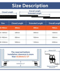 Size chart for Undermount Heavy Duty Drawer Slides 16 Inch 260 Lb Load Capacity Bottom Mount Full Extension Ball Bearing Hidden Rails