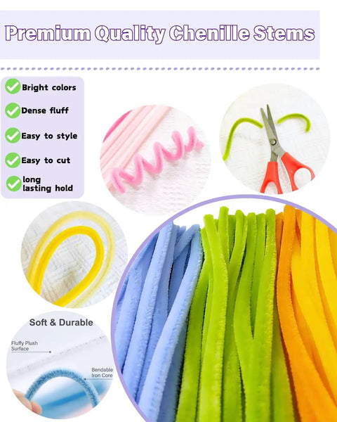 1000-Piece Pipe Cleaner Flower Kit With 18 Color Chenille Stems Complete Accessory Set And Instructions DIY Arts And Crafts Supplies