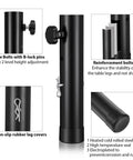 Heavy Duty Folding Table Leg Extenders Four Pack Adjustable Table Risers Built Like A Tank To Level Up Your Setup Durable Carbon Steel showing height adjustment and rubber leg covers.