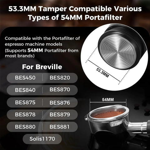 53mm Espresso Tamper For Barista Pros Premium Calibrated Spring Loaded Stainless Steel compatible with 54mm Breville portafilter
