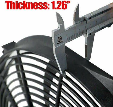 Thickness measurement of 1.26 inch for Street Ready 16 Inch Electric Radiator Cooling Fan With Smart Thermostat Wiring Switch.