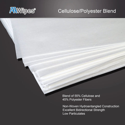 AAWipes Cleanroom Wipes, cellulose/polyester blend, 12 x 12 in, 300 pcs, white nonwoven sheets