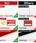 Six Pack Garage Sale Signs With Stakes Set Includes Two Large 17x12 Signs And Four Arrow 17x6 Signs, Metal Stakes, Double Sided Waterproof Design, Yard Sale Supplies For Maximum Visibility And Easy Customer Turnout. H-stake vs common stake comparison
