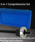 Five-Piece Long Reach Harmonic Balancer Installer Kit with blue case and nut-bearing assembly