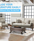 Heavy Duty Furniture Movers And Sliders For Carpet And Hardwood Floors Featuring Reusable Plush Sock Pads used under a couch and chair.