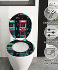 Seamless Toilet Seat, Bathroom with vibrant arcade design, adjustable fit for various toilet models, easy to clean.