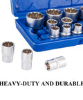 Heavy Duty 19 Piece Half Inch Drive Universal Spline Socket Set With 12 Point Chrome Vanadium Sockets in blue case
