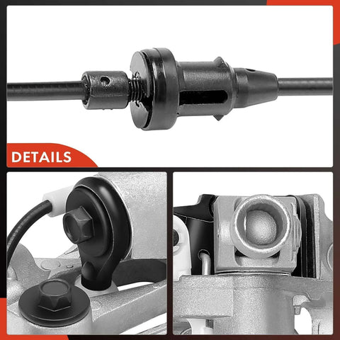 A-Premium steering column shift mechanism for Chevy/GMC; black plastic shift housing with metal mounting hardware, shown in front, side and close-up views.