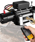 Heavy Duty 4000 Lbs Electric Winch For Your Ride Like A Boss showing a wireless remote and winch with steel rope for off-road use.