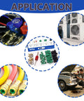 Application scenarios for HVAC Hose Gasket Repair Kit With Valve Cores And Seals, shown with tools and parts in use on vehicles.